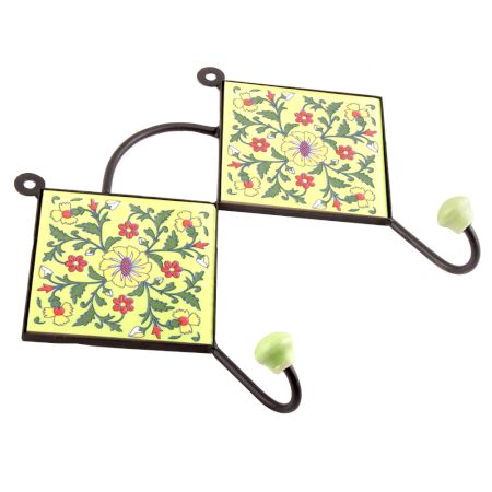 Forset Green And Yellow Wheel Flower Tiles Hooks